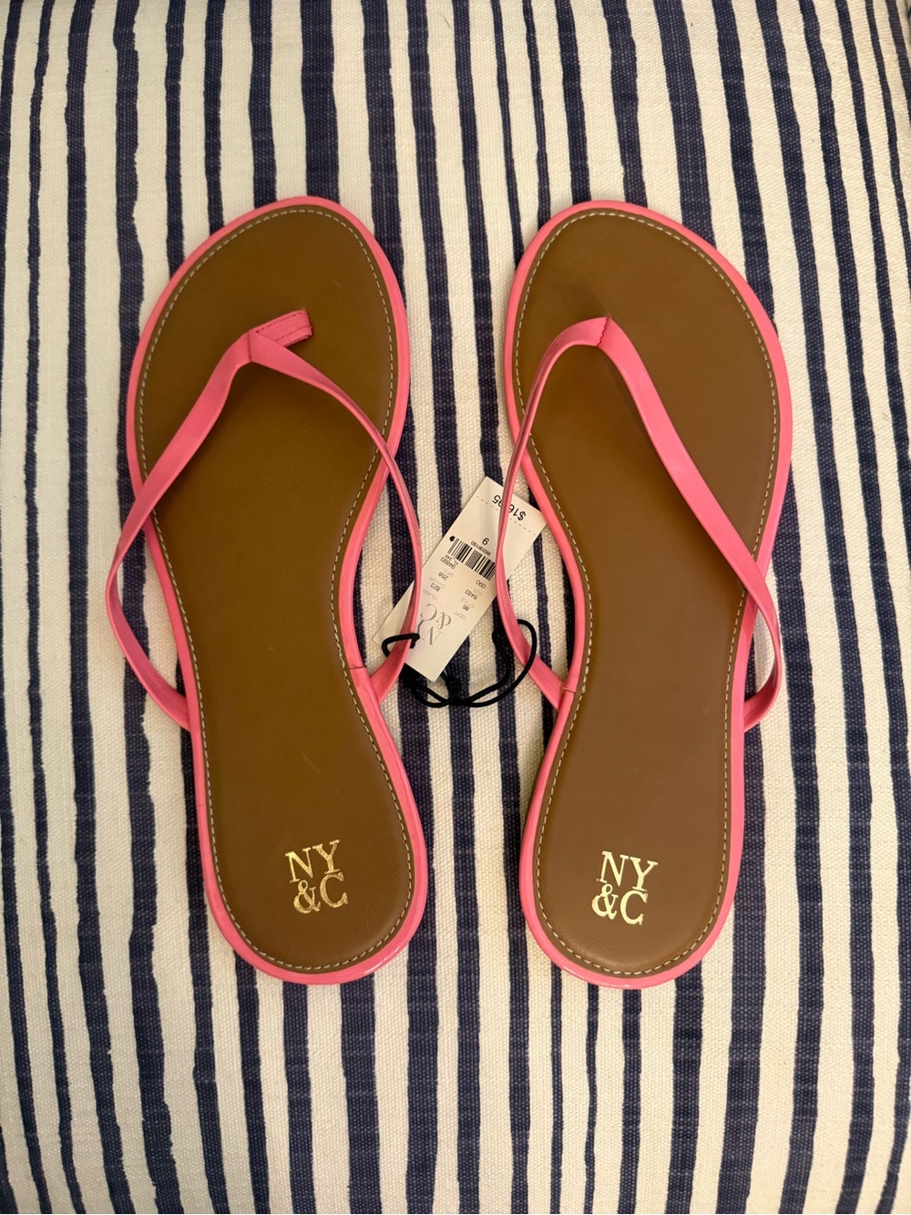 New York & Company Brown Footbed Pink Strap Thong Sandals